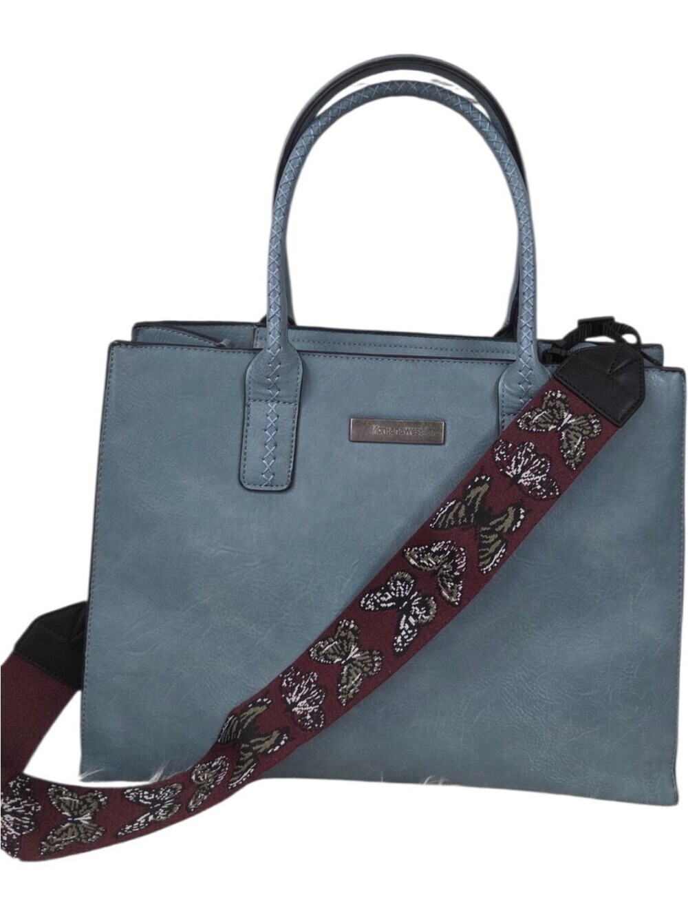 Montana West Blue Tote Bag with Decorative Butterfly Strap